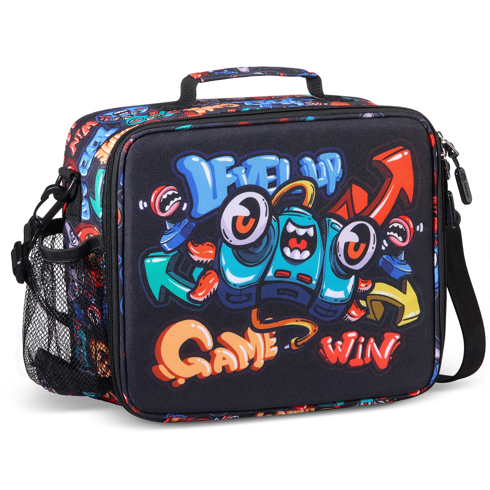rockpapa Kids Lunch Bag for Kids with Strap, Waterproof, Stain & Oil-Resistant, Insulated LunchBag, Reusable Lunch Tote Bag Holds Lunch Box, Water Bottle & Snacks for School (Grey Constr Trucks)