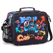 rockpapa Kids Lunch Bag for Kids with Strap, Waterproof, Stain & Oil-Resistant, Insulated LunchBag, Reusable Lunch Tote Bag Holds Lunch Box, Water Bottle & Snacks for School (Grey Constr Trucks)