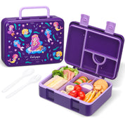 rockpapa 5 Compartment Bento Lunch Box for Kids, Leak Proof, Dishwasher Safe, BPA Free Materials, 47oz Snack Bento Box with Utensils & Handle for Boys Girls Ages 3+ (Purple Butterfly)