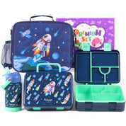 rockpapa 5 Compartment Bento Lunch Box for Kids with Uensils & Insulated Water Bottle & Lunch Bag with Strap, BPA-Free Lunch box Containers Set for School Boys Girls Ages 3+ (White Rainbow)