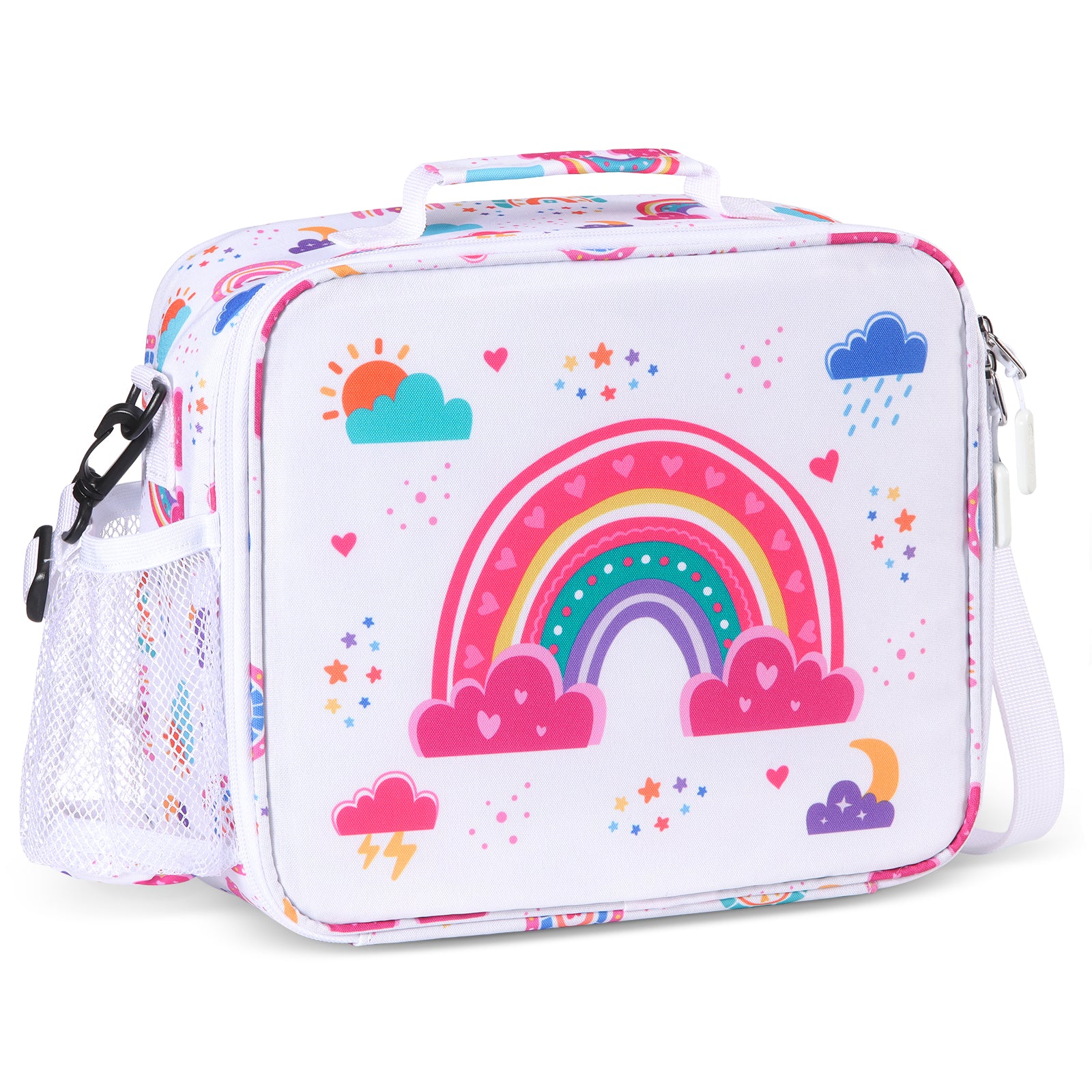 rockpapa Kids Lunch Bag for Kids with Strap, Waterproof, Stain & Oil-Resistant, Insulated LunchBag, Reusable Lunch Tote Bag Holds Lunch Box, Water Bottle & Snacks for School (Grey Constr Trucks)
