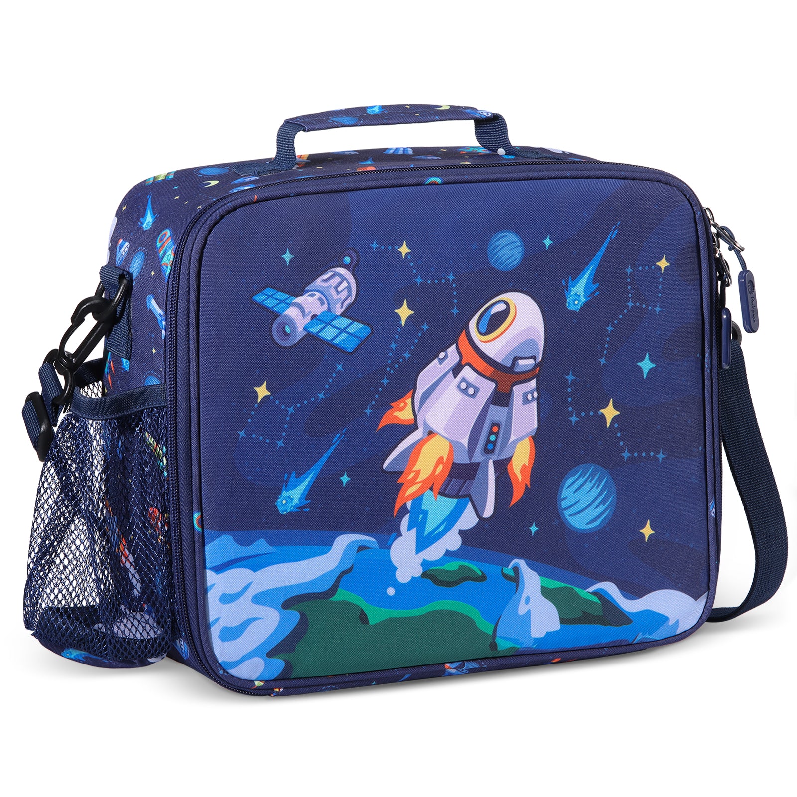 rockpapa Kids Lunch Bag for Kids with Strap, Waterproof, Stain & Oil-Resistant, Insulated LunchBag, Reusable Lunch Tote Bag Holds Lunch Box, Water Bottle & Snacks for School (Grey Constr Trucks)