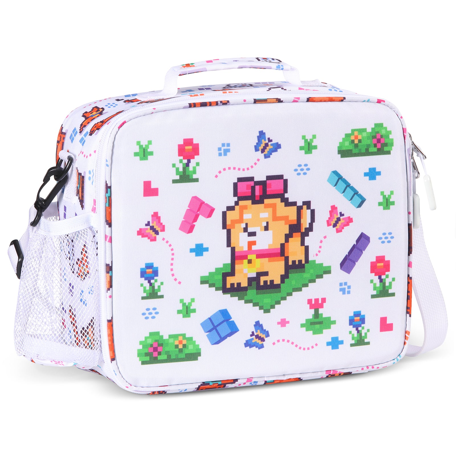 rockpapa Kids Lunch Bag for Kids with Strap, Waterproof, Stain & Oil-Resistant, Insulated LunchBag, Reusable Lunch Tote Bag Holds Lunch Box, Water Bottle & Snacks for School (Grey Constr Trucks)