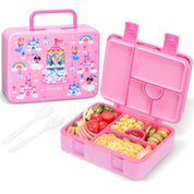 rockpapa 5 Compartment Bento Lunch Box for Kids, Leak Proof, Dishwasher Safe, BPA Free Materials, 47oz Snack Bento Box with Utensils & Handle for Boys Girls Ages 3+ (Purple Butterfly)
