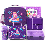rockpapa 5 Compartment Bento Lunch Box for Kids with Uensils & Insulated Water Bottle & Lunch Bag with Strap, BPA-Free Lunch box Containers Set for School Boys Girls Ages 3+ (White Rainbow)