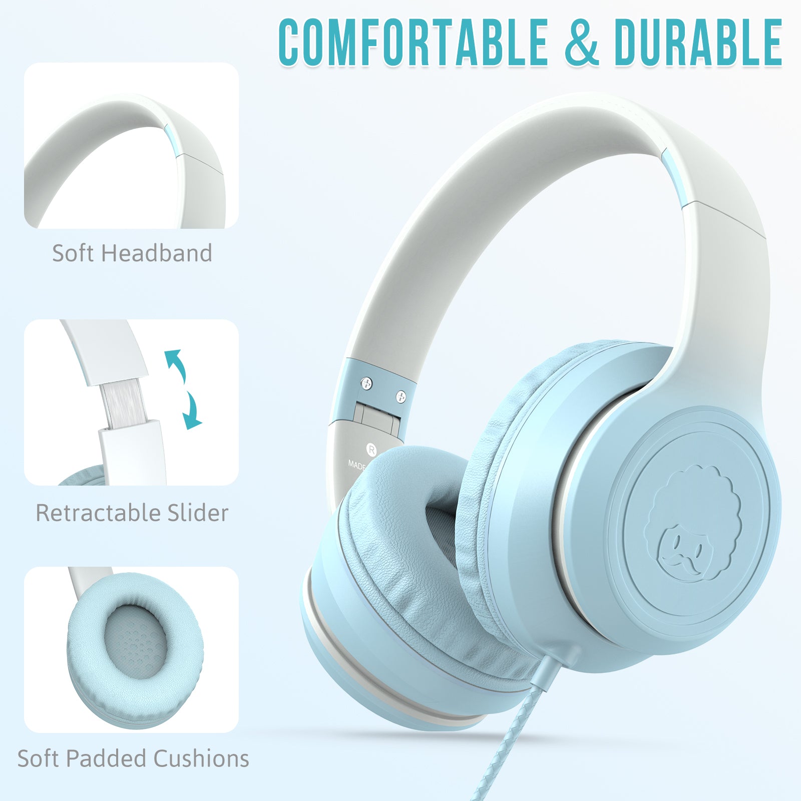 Rockpapa L22 Folding Wired Kids Headphones with Microphone for School Travel Laptop Tablet