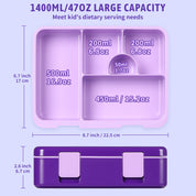 rockpapa 5 Compartment Bento Lunch Box for Kids, Leak Proof, Dishwasher Safe, BPA Free Materials, 47oz Snack Bento Box with Utensils & Handle for Boys Girls Ages 3+ (Purple Butterfly)