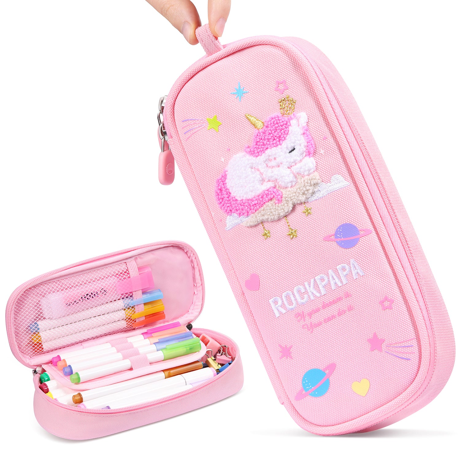 Rockpapa Cute Unicorn Pencil Case for Girls, Aesthetic Pencil Case