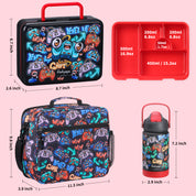 rockpapa 5 Compartment Bento Lunch Box for Kids with Uensils & Insulated Water Bottle & Lunch Bag with Strap, BPA-Free Lunch box Containers Set for School Boys Girls Ages 3+ (Black Games)