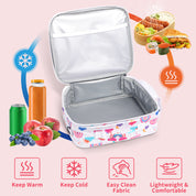 rockpapa Kids Lunch Bag for Kids with Strap, Waterproof, Stain & Oil-Resistant, Insulated LunchBag, Reusable Lunch Tote Bag Holds Lunch Box, Water Bottle & Snacks for School (White Rainbow)