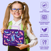 rockpapa 5 Compartment Bento Lunch Box for Kids, Leak Proof, Dishwasher Safe, BPA Free Materials, 47oz Snack Bento Box with Utensils & Handle for Boys Girls Ages 3+ (Purple Butterfly)