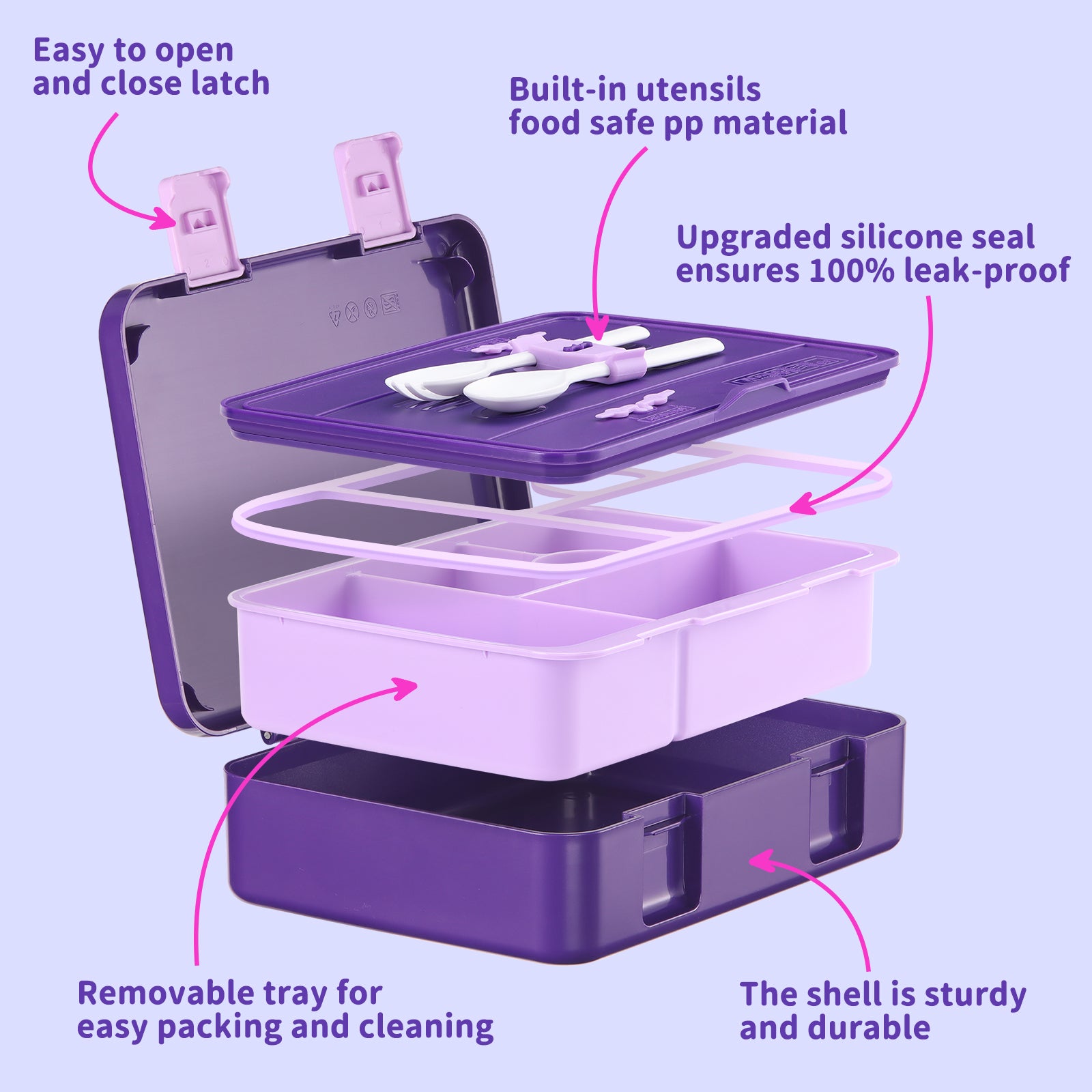 rockpapa 5 Compartment Bento Lunch Box for Kids with Uensils & Insulated Water Bottle & Lunch Bag with Strap, BPA-Free Lunch box Containers Set for School Boys Girls Ages 3+