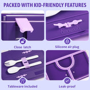 rockpapa 5 Compartment Bento Lunch Box for Kids, Leak Proof, Dishwasher Safe, BPA Free Materials, 47oz Snack Bento Box with Utensils & Handle for Boys Girls Ages 3+ (Purple Butterfly)