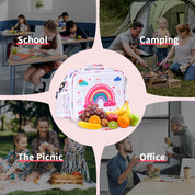 rockpapa Kids Lunch Bag for Kids with Strap, Waterproof, Stain & Oil-Resistant, Insulated LunchBag, Reusable Lunch Tote Bag Holds Lunch Box, Water Bottle & Snacks for School (White Rainbow)