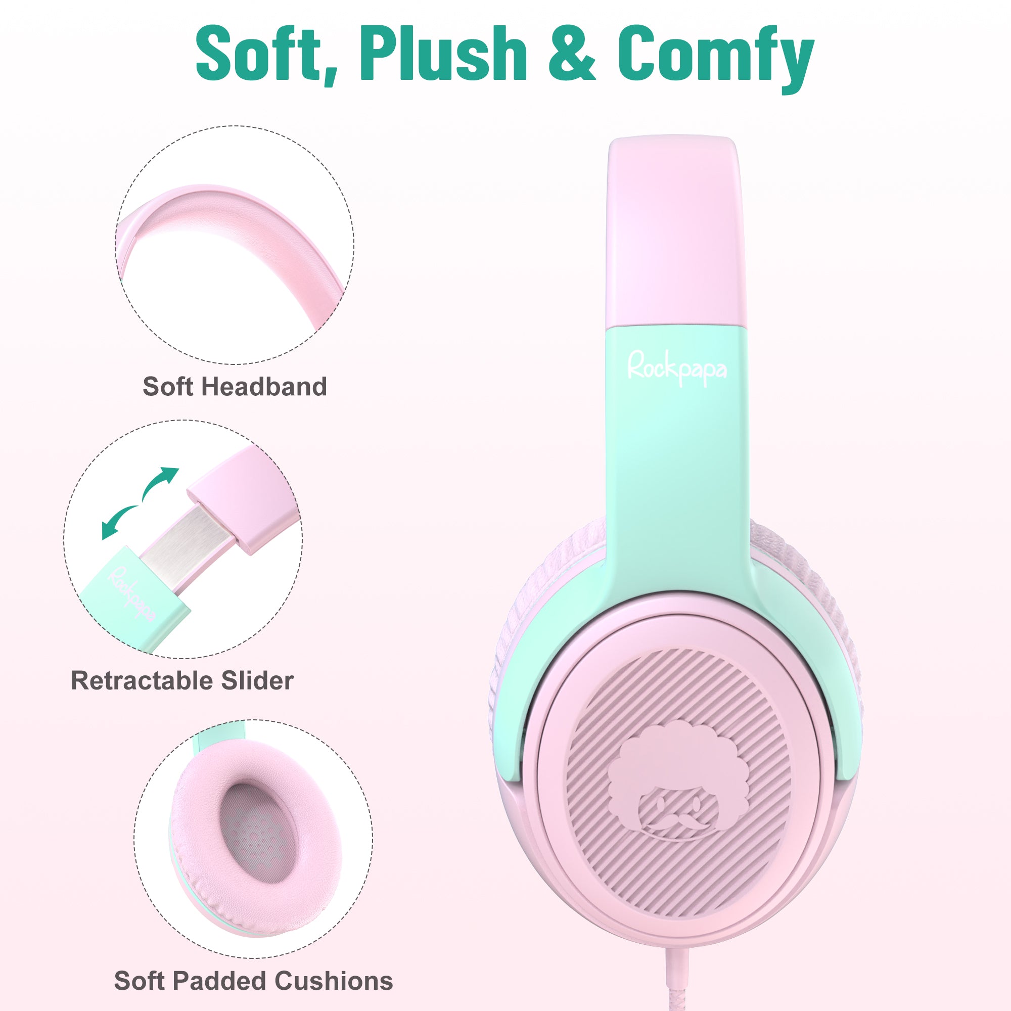 Rockpapa Share 1 Wired Headphones with Microphone & Share Port & Volume Limiting for Kids Adults