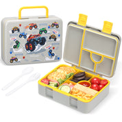 rockpapa 5 Compartment Bento Lunch Box for Kids, Leak Proof, Dishwasher Safe, BPA Free Materials, 47oz Snack Bento Box with Utensils & Handle for Boys Girls Ages 3+ (Black Dinosaur)
