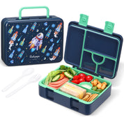 rockpapa 5 Compartment Bento Lunch Box for Kids, Leak Proof, Dishwasher Safe, BPA Free Materials, 47oz Snack Bento Box with Utensils & Handle for Boys Girls Ages 3+ (Black Dinosaur)