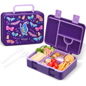 rockpapa 5 Compartment Bento Lunch Box for Kids, Leak Proof, Dishwasher Safe, BPA Free Materials, 47oz Snack Bento Box with Utensils & Handle for Boys Girls Ages 3+ (Black Dinosaur)