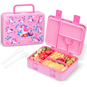 rockpapa 5 Compartment Bento Lunch Box for Kids, Leak Proof, Dishwasher Safe, BPA Free Materials, 47oz Snack Bento Box with Utensils & Handle for Boys Girls Ages 3+ (Black Dinosaur)
