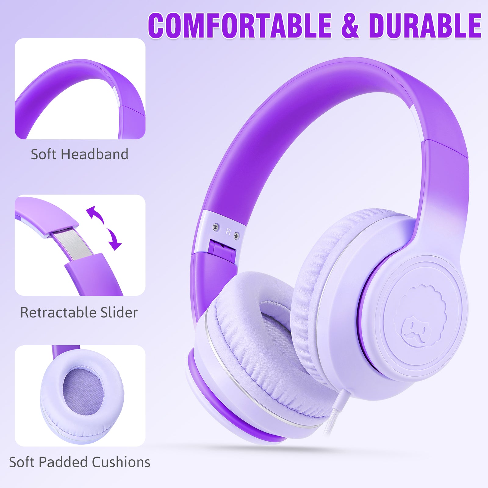 rockpapa L22 Wired Headphones for Kids Girls Boys Women with Microphone, Foldable 3.5mm Corded Headphones for School Chromebooks Tablet Laptop Airplane