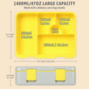 rockpapa 5 Compartment Bento Lunch Box for Kids, Leak Proof, Dishwasher Safe, BPA Free Materials, 47oz Snack Bento Box with Utensils & Handle for Boys Girls Ages 3+ (Grey Trucks)