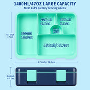 rockpapa 5 Compartment Bento Lunch Box for Kids, Leak Proof, Dishwasher Safe, BPA Free Materials, 47oz Snack Bento Box with Utensils & Handle for Boys Girls Ages 3+ (Blue Rocket)