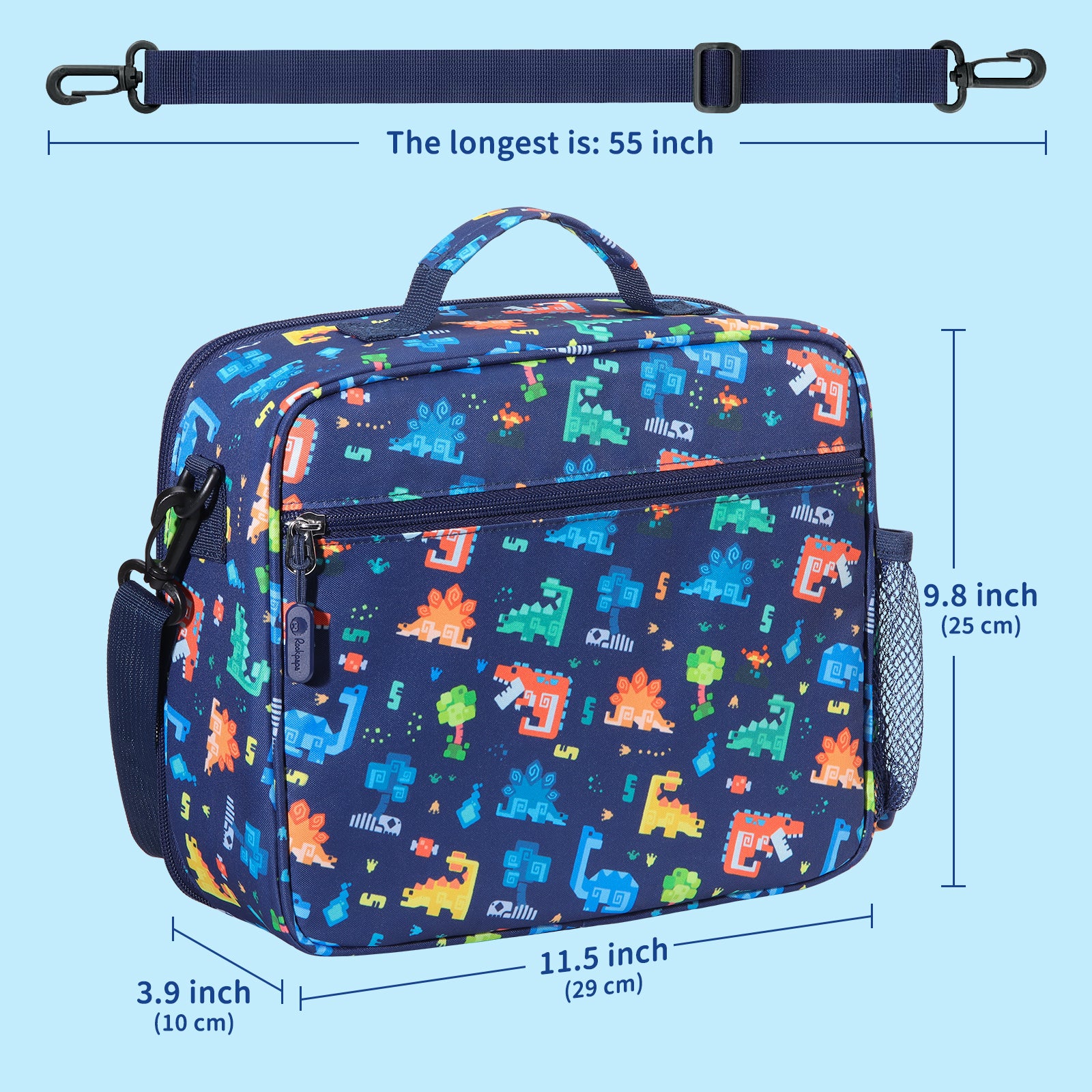 rockpapa Kids Lunch Bag for Kids with Strap, Waterproof, Stain & Oil-Resistant, Insulated LunchBag, Reusable Lunch Tote Bag Holds Lunch Box, Water Bottle & Snacks for School