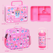 rockpapa 5 Compartment Bento Lunch Box for Kids with Uensils & Insulated Water Bottle & Lunch Bag with Strap, BPA-Free Lunch box Containers Set for School Boys Girls Ages 3+ (Pink Fairies)