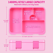 rockpapa 5 Compartment Bento Lunch Box for Kids, Leak Proof, Dishwasher Safe, BPA Free Materials, 47oz Snack Bento Box with Utensils & Handle for Boys Girls Ages 3+ (Pink Fairies)