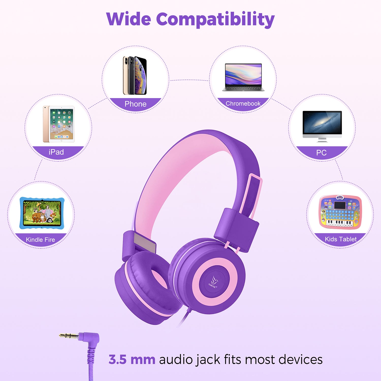 Yomuse C89 Foldable Kids Headphones Wired without Microphone for School