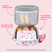 rockpapa 5 Compartment Bento Lunch Box for Kids with Uensils & Insulated Water Bottle & Lunch Bag with Strap, BPA-Free Lunch box Containers Set for School Boys Girls Ages 3+ (White Rainbow)