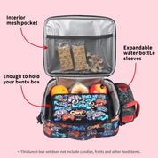 rockpapa 5 Compartment Bento Lunch Box for Kids with Uensils & Insulated Water Bottle & Lunch Bag with Strap, BPA-Free Lunch box Containers Set for School Boys Girls Ages 3+ (Black Games)