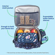 rockpapa 5 Compartment Bento Lunch Box for Kids with Uensils & Insulated Water Bottle & Lunch Bag with Strap, BPA-Free Lunch box Containers Set for School Boys Girls Ages 3+ (Blue Rocket)