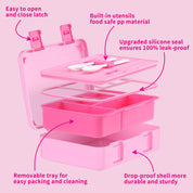 rockpapa 5 Compartment Bento Lunch Box for Kids, Leak Proof, Dishwasher Safe, BPA Free Materials, 47oz Snack Bento Box with Utensils & Handle for Boys Girls Ages 3+ (Pink Fairies)