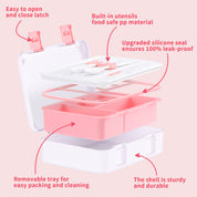 rockpapa 5 Compartment Bento Lunch Box for Kids, Leak Proof, Dishwasher Safe, BPA Free Materials, 47oz Snack Bento Box with Utensils & Handle for Boys Girls Ages 3+ (White Pets Dog)