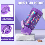 rockpapa Kids Insulated Water Bottle with Straw, BPA-Free, 18/8 Stainless Steel, Leak Proof, 14OZ Metal Cup Water Bottle for School Boys Girls (Purple Mermaid)