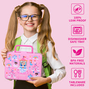 rockpapa 5 Compartment Bento Lunch Box for Kids, Leak Proof, Dishwasher Safe, BPA Free Materials, 47oz Snack Bento Box with Utensils & Handle for Boys Girls Ages 3+ (Pink Fairies)