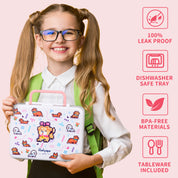rockpapa 5 Compartment Bento Lunch Box for Kids, Leak Proof, Dishwasher Safe, BPA Free Materials, 47oz Snack Bento Box with Utensils & Handle for Boys Girls Ages 3+ (White Pets Dog)