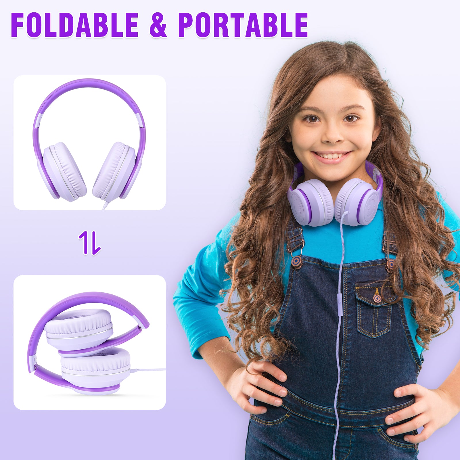 rockpapa L22 Wired Headphones for Kids Girls Boys Women with Microphone, Foldable 3.5mm Corded Headphones for School Chromebooks Tablet Laptop Airplane