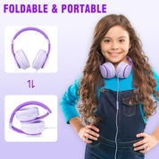 rockpapa L22 Wired Headphones for Kids Girls Boys Women with Microphone, Foldable 3.5mm Corded Headphones for School Chromebooks Tablet Laptop Airplane