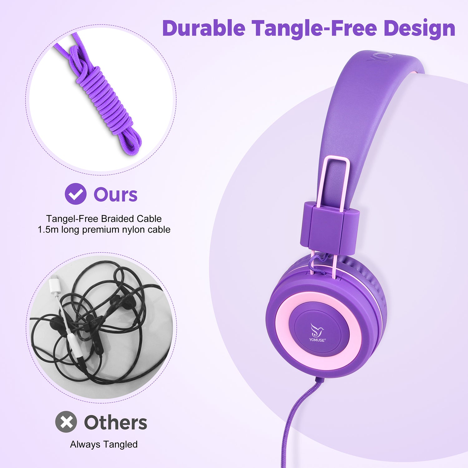 Yomuse C89 Foldable Kids Headphones Wired without Microphone for School