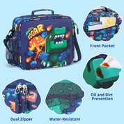 rockpapa Kids Lunch Bag for Kids with Strap, Waterproof, Stain & Oil-Resistant, Insulated LunchBag, Reusable Lunch Tote Bag Holds Lunch Box, Water Bottle & Snacks for School