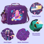 rockpapa Kids Lunch Bag for Kids with Strap, Waterproof, Stain & Oil-Resistant, Insulated LunchBag, Reusable Lunch Tote Bag Holds Lunch Box, Water Bottle & Snacks for School (Purple Mermaid)