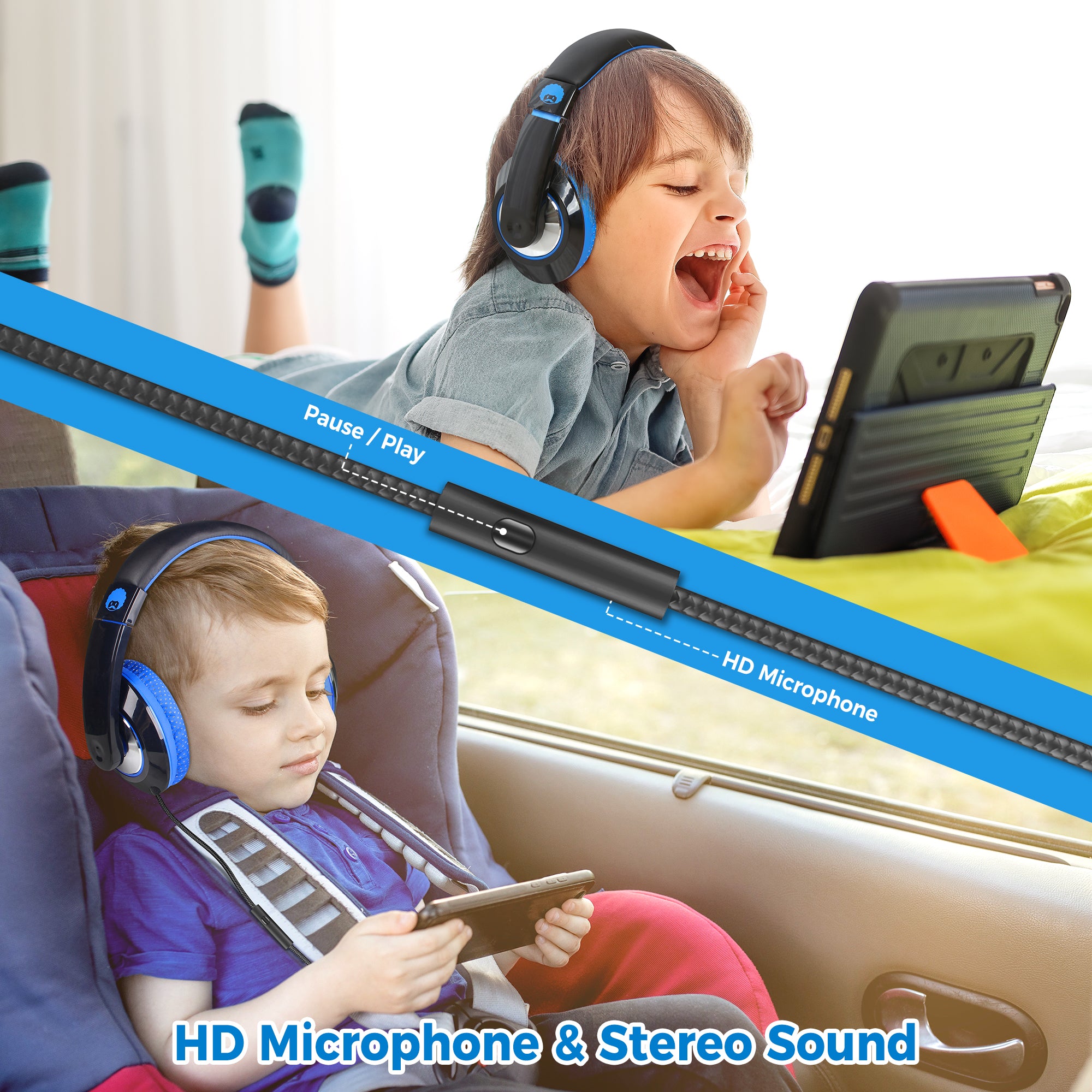 Rockpapa Comfort+ Wired Kids Headphones with Microphones for School Travel