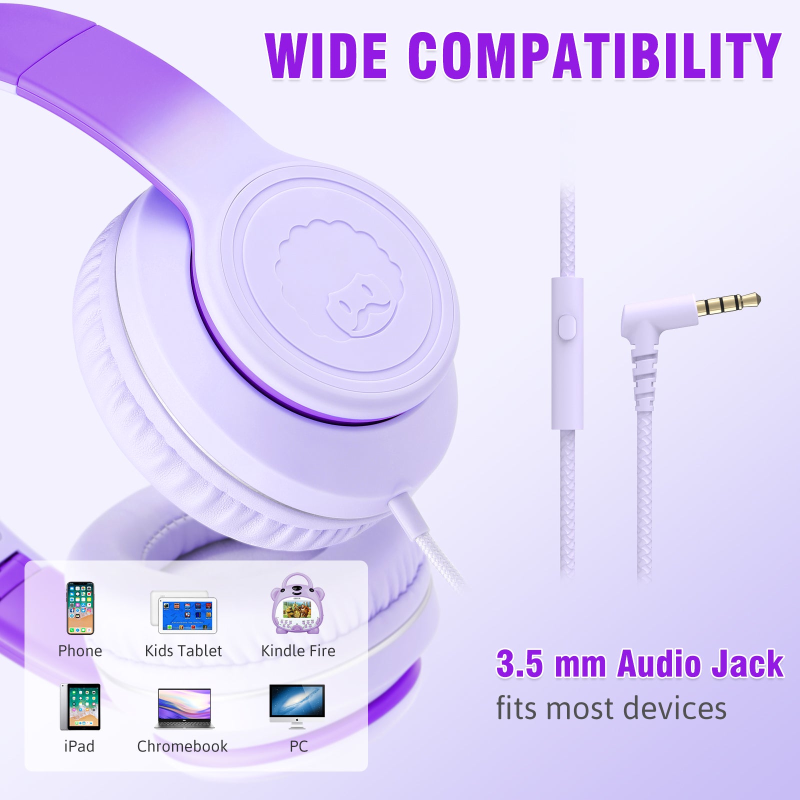 rockpapa L22 Wired Headphones for Kids Girls Boys Women with Microphone, Foldable 3.5mm Corded Headphones for School Chromebooks Tablet Laptop Airplane