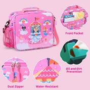 rockpapa 5 Compartment Bento Lunch Box for Kids with Uensils & Insulated Water Bottle & Lunch Bag with Strap, BPA-Free Lunch box Containers Set for School Boys Girls Ages 3+ (Pink Fairies)
