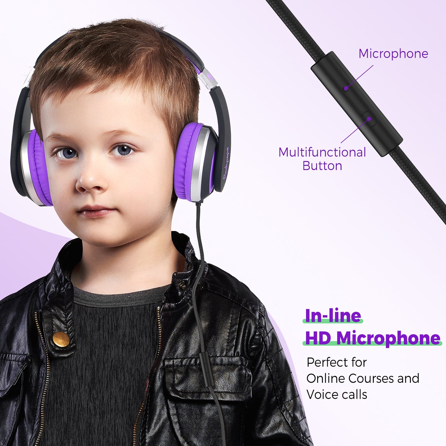 Rockpapa I20 Foldable Kids Headphones Wired with Microphone for School