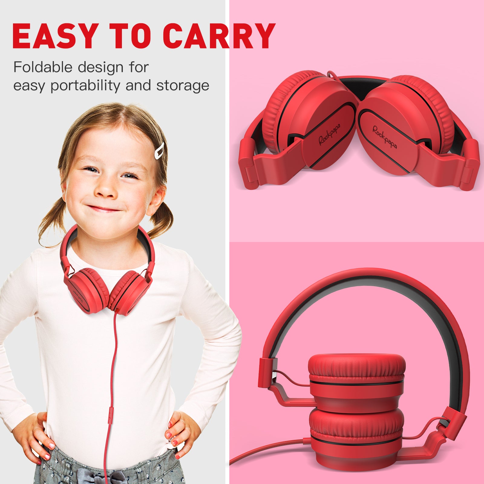 Rockpapa 950 Foldable Wired Headphones with Microphone for Kids for School Travel