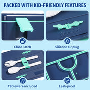 rockpapa 5 Compartment Bento Lunch Box for Kids, Leak Proof, Dishwasher Safe, BPA Free Materials, 47oz Snack Bento Box with Utensils & Handle for Boys Girls Ages 3+ (Blue Rocket)