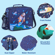 rockpapa 5 Compartment Bento Lunch Box for Kids with Uensils & Insulated Water Bottle & Lunch Bag with Strap, BPA-Free Lunch box Containers Set for School Boys Girls Ages 3+ (Blue Rocket)